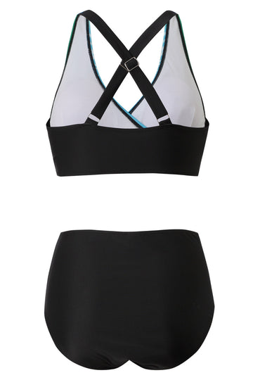 Maillot de bain athlétique bleu deux pièces avec short